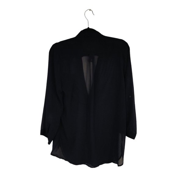 BEE STITCHED NAVY SHEER LIGHT WEIGHT POCKET BLOUSE SHIRT WOMENS SIZE LARGE L - Picture 2 of 10